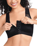 Upushall Front Closure Posture Bra Wireless Full Coverage Black Size 2XL by Deal US