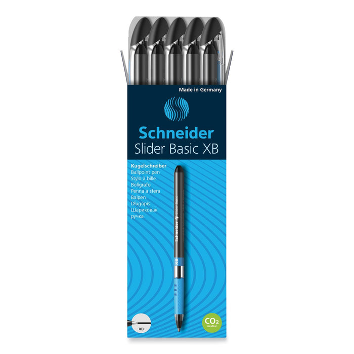 Schneider Slider Basic Ballpoint Pen, Stick, Extra-Bold 1.4 mm, Black Ink, Black Barrel, 10/Box