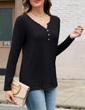 Edelqual Womens Long Sleeve Henley V Neck Sweater Black Size M by Deal US