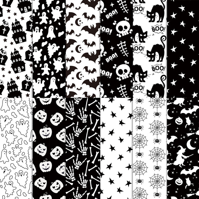 Halloween Scrapbook Paper 24 Sheets 11.8x11.8 Black & White Double-Sided by Deal US