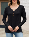 Edelqual Womens Long Sleeve Henley V Neck Sweater Black Size M by Deal US