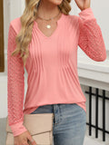 ANRABESS Women V Neck Pleated Tunic Top Long Sleeve Blouse Coral Pink Size XL by Deal US