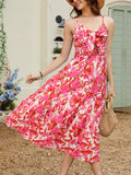 Gardenwed Women's Floral Print Maxi Dress Twisted V Neck Sleeveless Red Pink L by Deal US