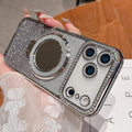 Magnetic Kickstand Glitter Case for iPhone 17 Pro 6.3" Silver Rhinestone MagSafe Compatible by Merch Section