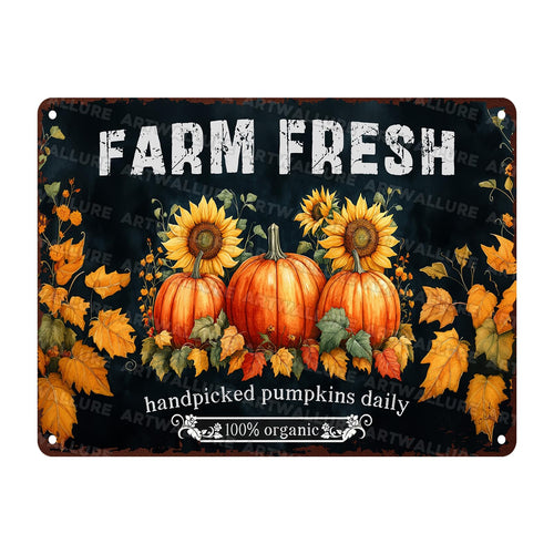 ARTWALLURE Rustic Autumn Metal Tin Sign Vintage Pumpkin Wall Decor 8x12in by Deal US