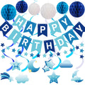 Crosize Blue Birthday Decorations Kit Pre-Strung Banner Tissue Poms Star Garland by Deal US