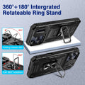 Privacy Screen Protector Case for iPhone 17 Pro 6.3" Black Ring Kickstand Military-Grade by Merch Section