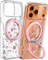 Magnetic Ring Stand Case for iPhone 17 Pro Purple Flower Clear Soft TPU Cover