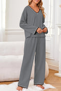 GUOLEZEEV Two Piece Lounge Set Soft Pajama Long Sleeve Pant Gray Size L by Deal US