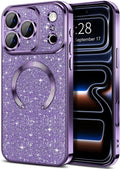 Glitter Clear Magnetic Case for iPhone 17 Pro 6.3" Purple Sparkle MagSafe Compatible by Merch Section