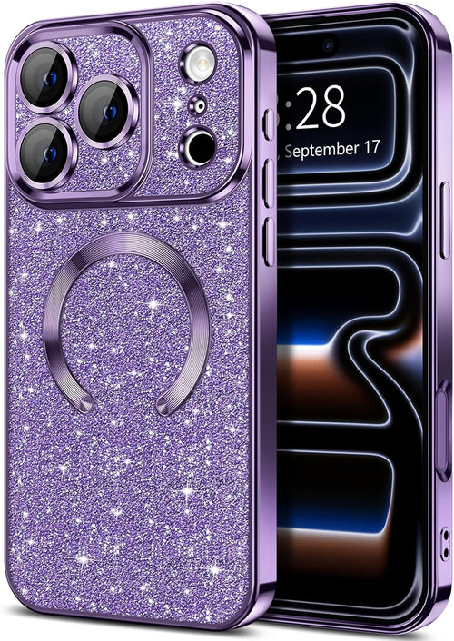 Glitter Clear Magnetic Case for iPhone 17 Pro 6.3" Purple Sparkle MagSafe Compatible by Merch Section