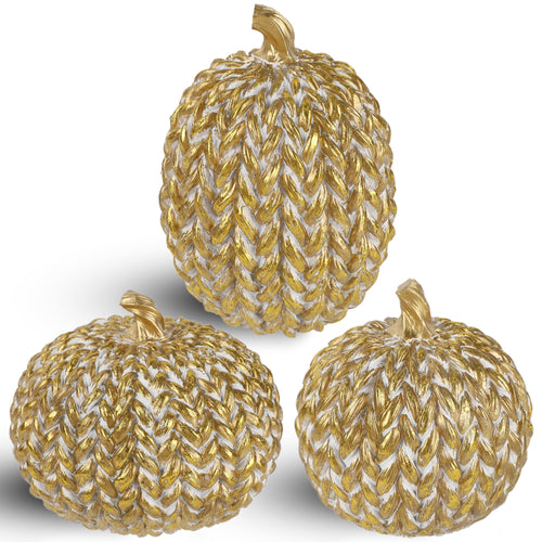 winemana Fall Decorations Set of 3 Gold White Resin Pumpkins Woven Design by Deal US