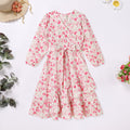 AWIBMK Mommy and Me Floral Boho A-Line V Neck Long Sleeve Dress Blue Pink Size L by Deal US