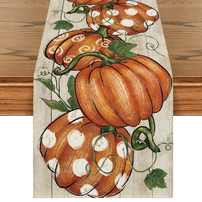 Artoid Mode Polka Dot Pumpkins Vine Wood Fall Table Runner 13x36 Inch by Deal US