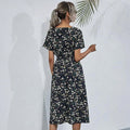 HEBELD Womens Midi Floral V Neck Wrap Dress Elastic Waist Black Size M by Deal US