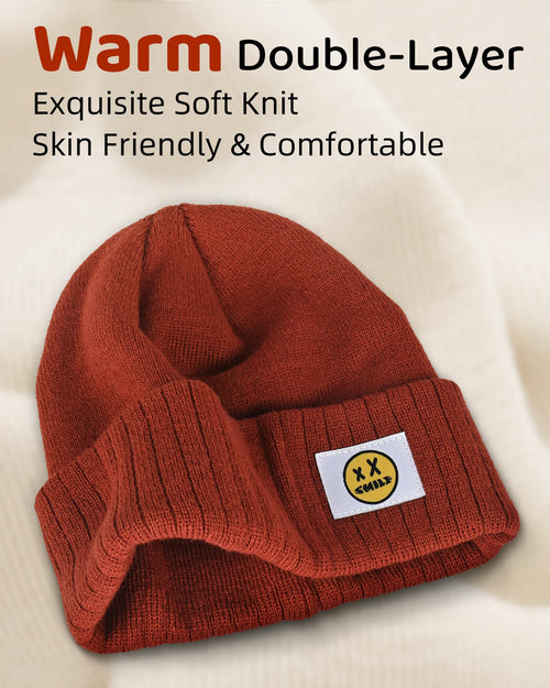 XMMAXFLOW Thick Knitted Winter Beanie Hat Cuffed Skull Cap Dark Orange by Deal US