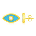 14K Yellow Gold Blue Evil Eye Earrings with Enamel by Bids.com