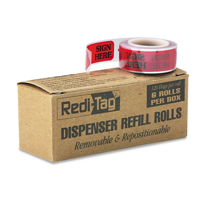 Redi-Tag Arrow Message Page Flag Refills, "Sign Here", Red, 120 Flags/Roll, 6 Rolls