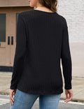 Edelqual Womens Long Sleeve Henley V Neck Sweater Black Size M by Deal US