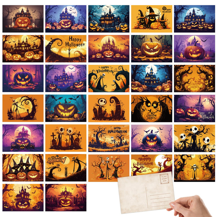 Tlenpo Halloween Postcards 32pcs 4x6in 350gsm Vintage Pumpkin Skeleton by Deal US