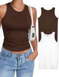 OLCHEE Womens 2PK High Neck Seamless Tank Tops White Brown Size L by Deal US