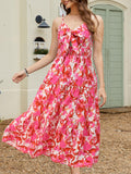 Gardenwed Women's Floral Print Maxi Dress Twisted V Neck Sleeveless Red Pink L by Deal US