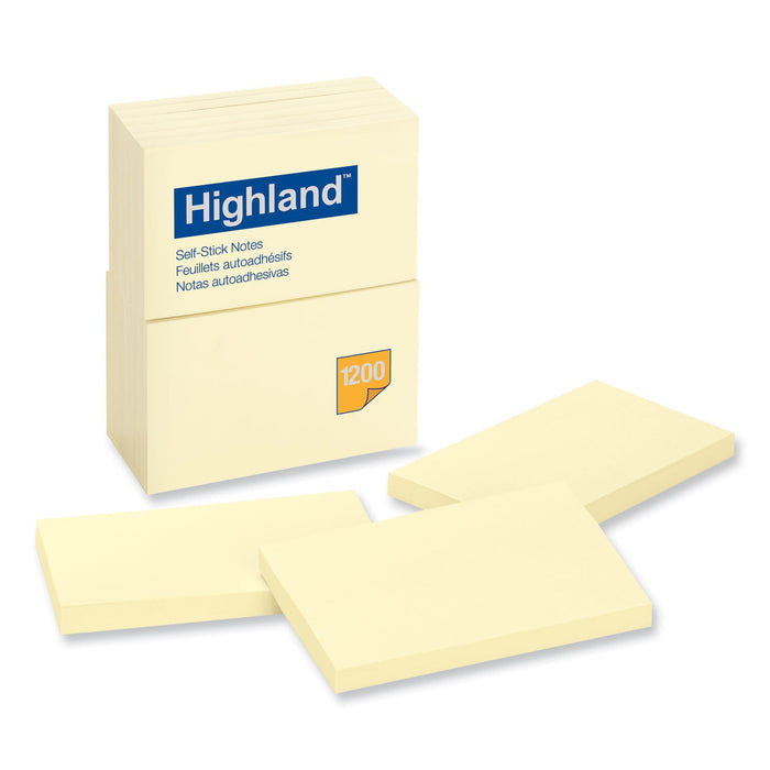 Highland Self-Stick Notes, 3" x 5", Yellow, 100 Sheets/Pad, 12 Pads/Pack