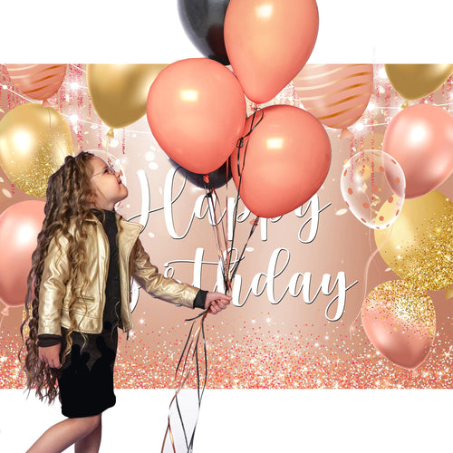 Riyidecor Happy Birthday Backdrop Champagne Pink Gold Balloons 7x5ft Polyester by Deal US
