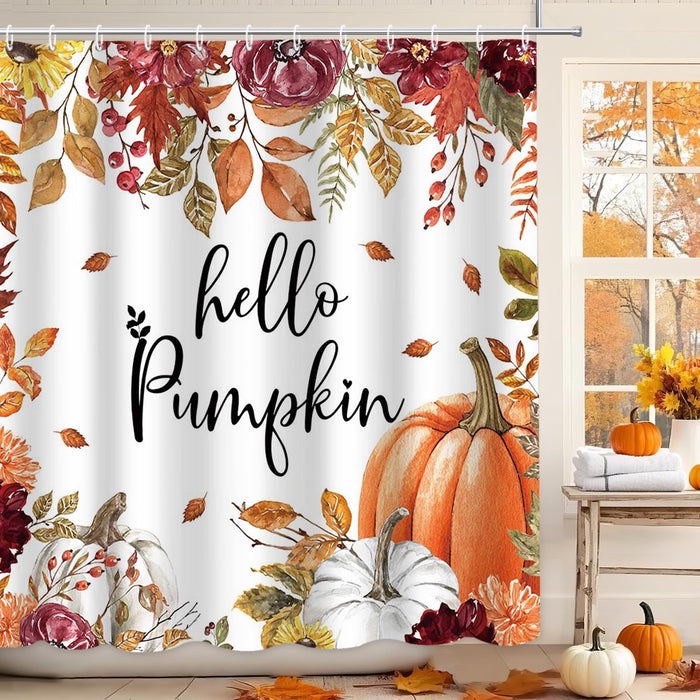MEHOFOND Fall Pumpkin Watercolor Shower Curtain 72x72 Inch Waterproof Hooks by Deal US