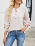 Edelqual Women's Long Sleeve Henley V Neck Sweater Blue Size L by Deal US