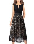 VFSHOW Womens Black Lace Tie Waist Front Zipper Slim A-Line Dress Size L by Deal US