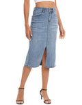 ETTELO Midi Denim Skirt High Waisted Slit Casual Stretch Deep Blue Size XX-Large by Deal US