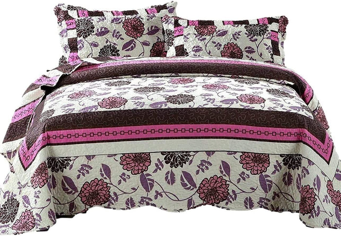 DaDa Bedding Bohemian Purple Blooms Floral Garden Pink Brown Bedspread Set (KBJ1629) by DaDalogy Bedding Collection