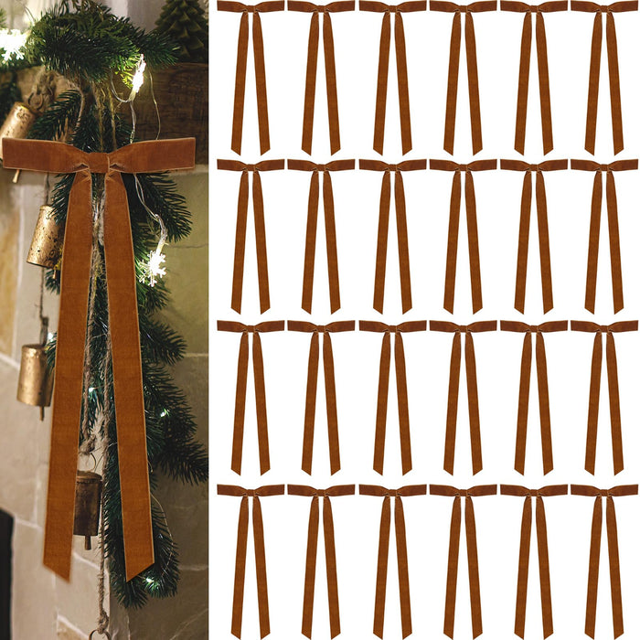 Dcocdeely 24 Pcs Khaki Velvet Christmas Bows 16x6 Inch Rustic Decor by Deal US