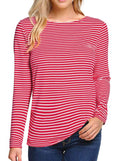 LilyCoco Womens Striped Long Sleeve Boat Neck Shirt Red Size M by Deal US