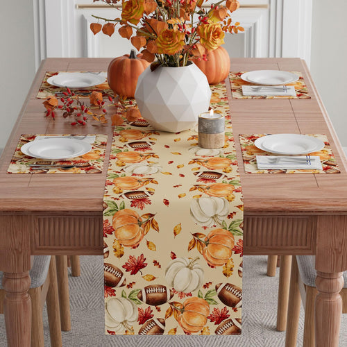 XCHI Fall Football Pumpkin Maple Leaves Table Runner Colored 13x108 Inch by Deal US