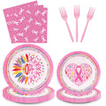 Detanpoly 96pcs Breast Cancer Awareness Pink Ribbon Plates Napkins Forks Set by Deal US