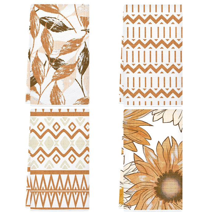 Lebsitey Orange Leaf Pattern Kitchen Towel Set of 4 24x16 Inch Polyester by Deal US