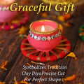 4OUR FAITH Matki Wax Filled Diya Set Handpainted Terracotta 6 Pc Multicolor by Deal US