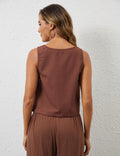 MSBESYOR Women Cotton Linen Crop Tank Top Sleeveless Tie Side Brown Size M by Deal US