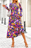 KIRUNDO Womens Long Sleeve Boho Floral Midi Dress Blue Purple Size M by Deal US