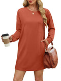 WIHOLL Fall Long Sleeve Mini Dress with Pockets Caramel Size L by Deal US