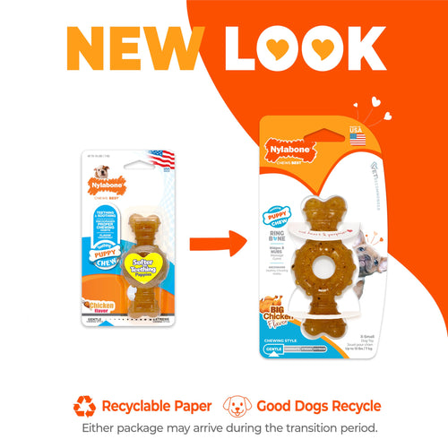 Nylabone Ring Bone Chew Toy for Puppies, Puppy Teething Toys, Puppy Enrichment Toys, Chicken Flavor, X-Small Dogs - Up to 15 lbs, 1 Count