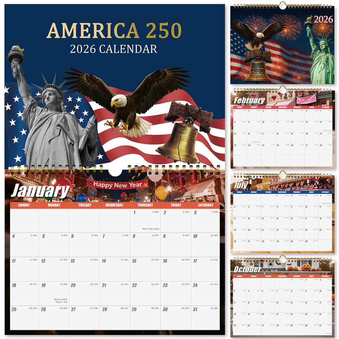 Zluiaza 250th Anniversary American Patriotic 2026 Spiral Wall Calendar Vintage by Deal US