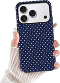 Navy Blue Polka Dot Case for iPhone 17 Pro Glossy Hybrid Hard Shell Scratch Resistant Cover by Merch Section