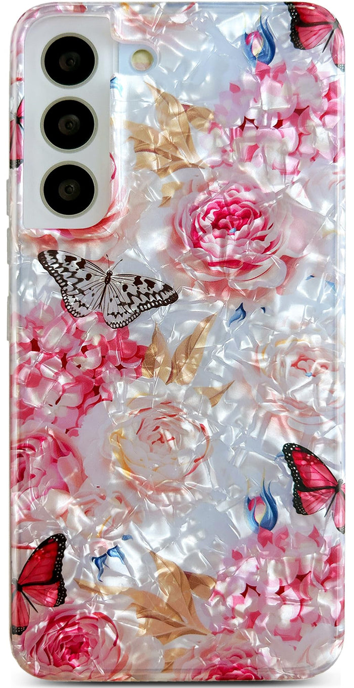 for Galaxy S22 5G Case 6.1",Cute Crystal Clear Floral Shell Pattern Design for G
