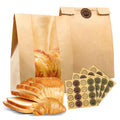 50 Pcs Kraft Paper Bread Bags with Window 13.7x8.3x3.7in + Seal Stickers by Deal US