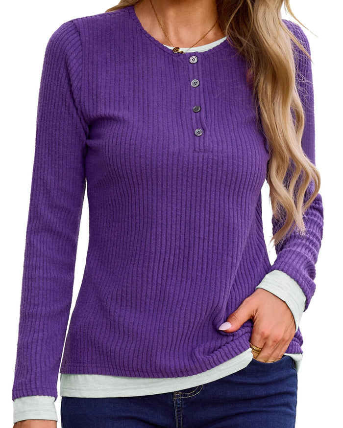 Gardenwed Women's Long Sleeve Sweater Tunic Loose Fit Purple Size S by Deal US