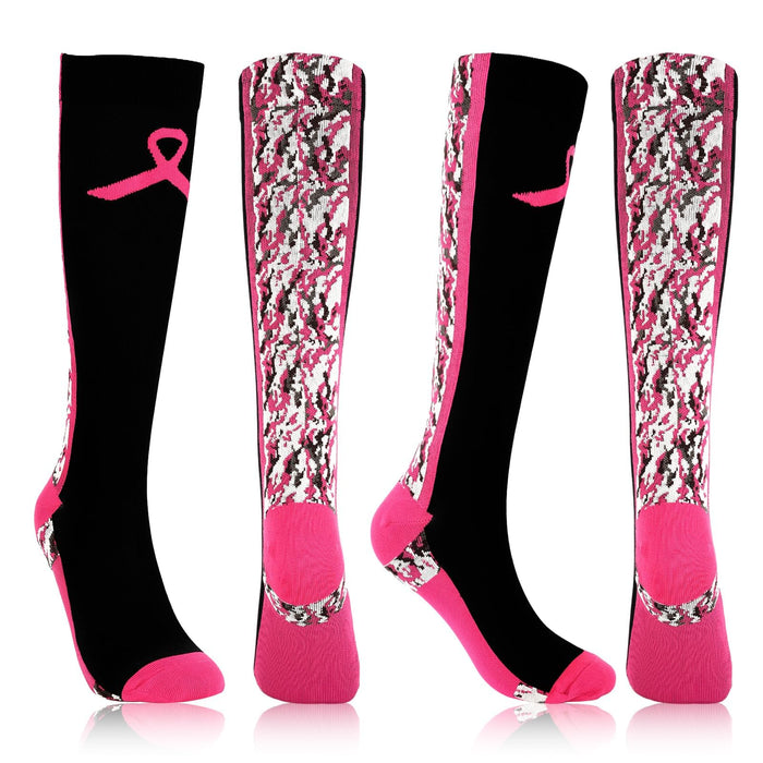 YLOLUL Breast Cancer Awareness Socks Black Camouflage Polyester Womens Size L by Deal US