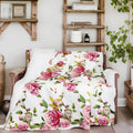 DaDa Bedding Romantic Roses Floral Throw Blanket - Lovely Spring Pink & White Scalloped Colorful Lightweight Breathable - Bright Vibrant Quilted Throw Blanket - 50 x 60 by DaDalogy Bedding Collection